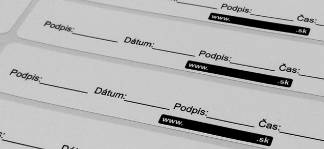 Bezpečnostná plomba s políčkami na podpis, dátum a čas pre kontrolu integrity zásielky.